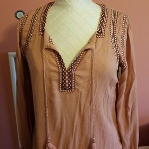 Lucky Brand Size Small Salmon Pink Tassle Blouse